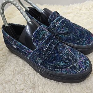 VANS Style 53 Velvet Paisley Men 4 Woman 5.5 Dark Blue Green Loafers Comfort Art